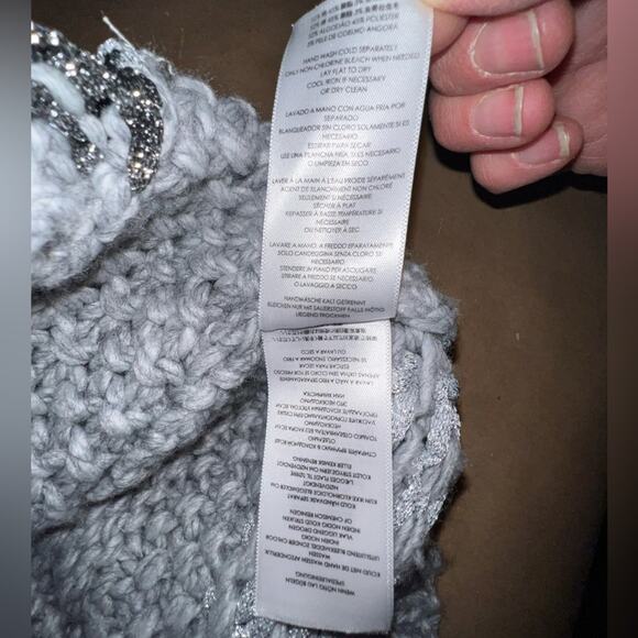 Michael Kors Womens Gray Sweater Shimmer Stripe Chunky Long Sleeve Sz Medium - Picture 4 of 9